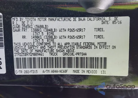 2016 Toyota Tacoma Trd Sport из США, поврежденный, VIN 3TMDZ5BN7GM009461